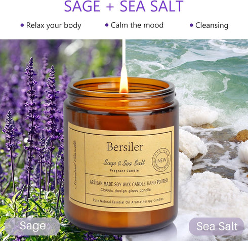 Set Lavender Eucalyptus & Sage Sea Salt Candles - Stress Relief Gift