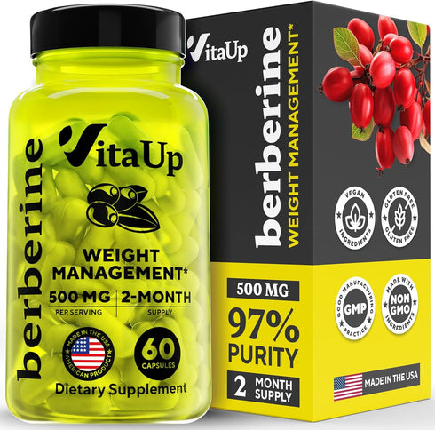 Berberine Supplement 500mg - USA Made with 97% Tested Purity for Weight Management, Energy, Immune Support (60 Capsules)