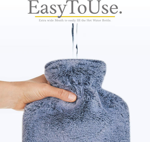 Hot Water Bottle with Soft Cover - 1.8L Large Classic Hot Water Bag for Pain Relief, Blue.