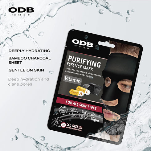 ODB for MEN Charcoal Essence Sheet Mask 12 PK Hydrating Aloe & Purifying Vitamin Mens Skin Care Sheet Masks for Face Mens Skin Care Kit bulk face masks skincare (Assort #2 (12pk) - for Beard Men)