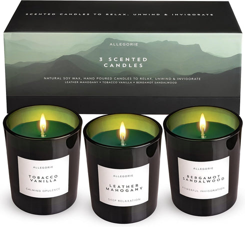 Set of Three Scented Candles for Men | Masculine scents of Bergamot