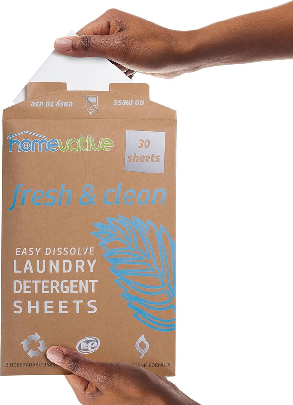 Homevative Laundry Detergent Sheets, 30 Sheets, Eco-Friendly, HE Compatible, Fresh & Clean, Up to 60 Loads
