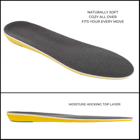 Orthotic Memory Foam Elevator Shoe Insole for Plantar Fasciitis, 1/2 Inch Height Increase (Yellow) - Large