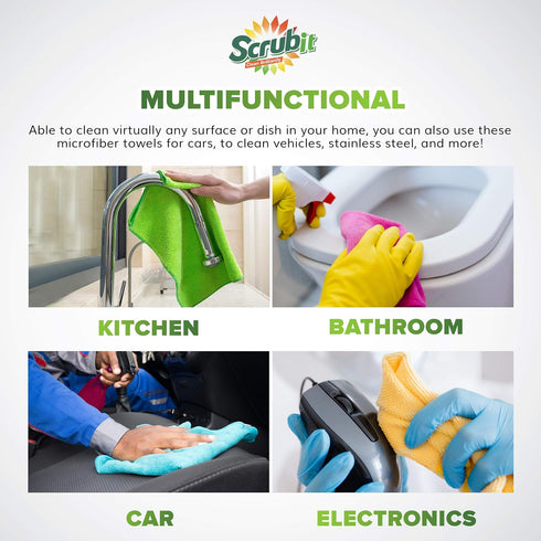 SCRUBIT 24 Pack Microfiber Cleaning Cloths, Lint Free & Streak Free Towels for House, Cars, Kitchen & Screens (12 x 16)