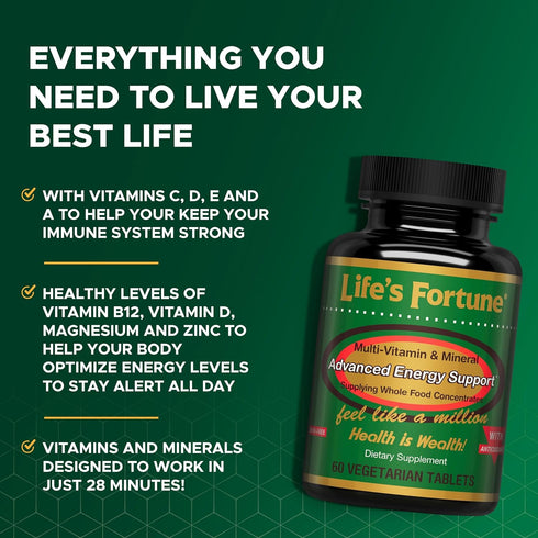 Life's Fortune Multivitamin & Mineral 60 Tablets, All Natural Energy Source Supplying Whole Food Concentrates, Antioxidants, Amino Acids, Enzymes, Trace Minerals & More