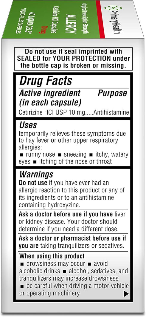 Cetirizine Hcl - 10mg Softgel, 40 Count