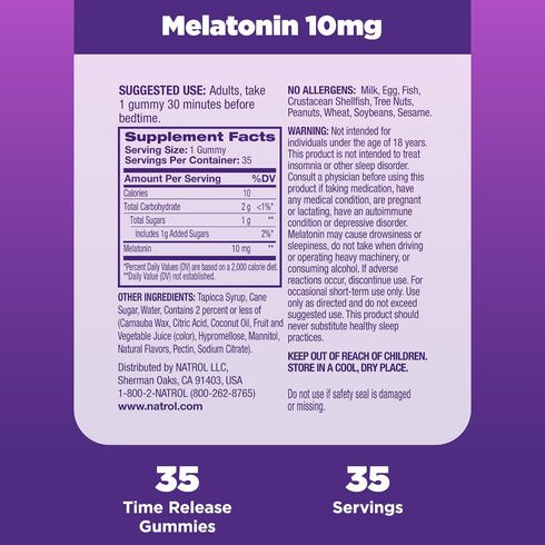 Natrol Time Release Melatonin 10 mg, Dietary Supplement for Restful Sleep, 35 Strawberry-Flavored Gummies, 35 Day Supply