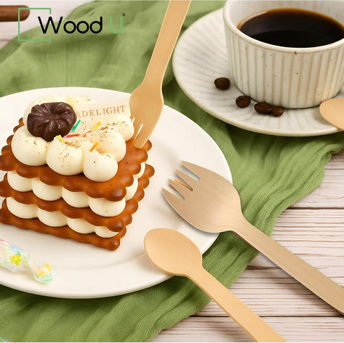 Mini Wooden Spork Disposable - Eco-Friendly Dessert, Appetizers, Cocktails, Biodegradable, Pack of 100