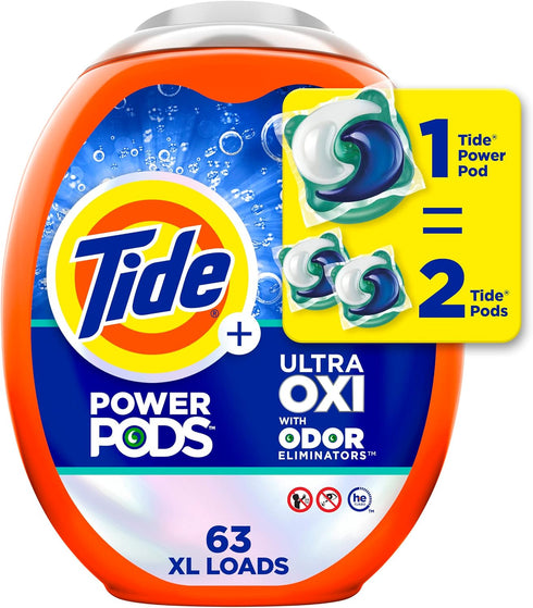 Tide Ultra OXI Power PODS, 63 Count, with Odor Eliminators for Visible and Invisible Dirt
