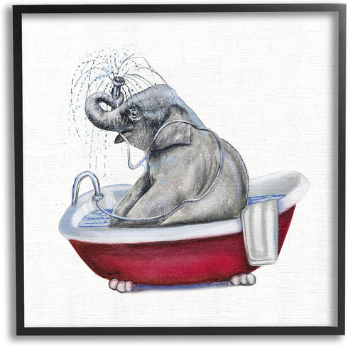Stupell Industries Elephant in Red Bathtub Playful Safari Animal