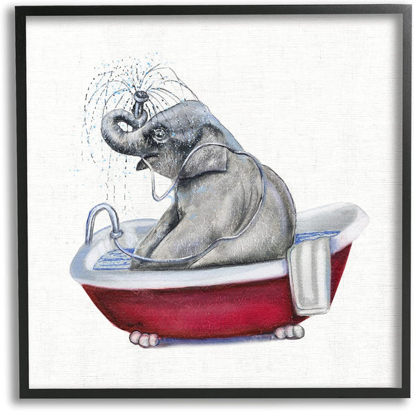 Stupell Industries Elephant in Red Bathtub Playful Safari Animal