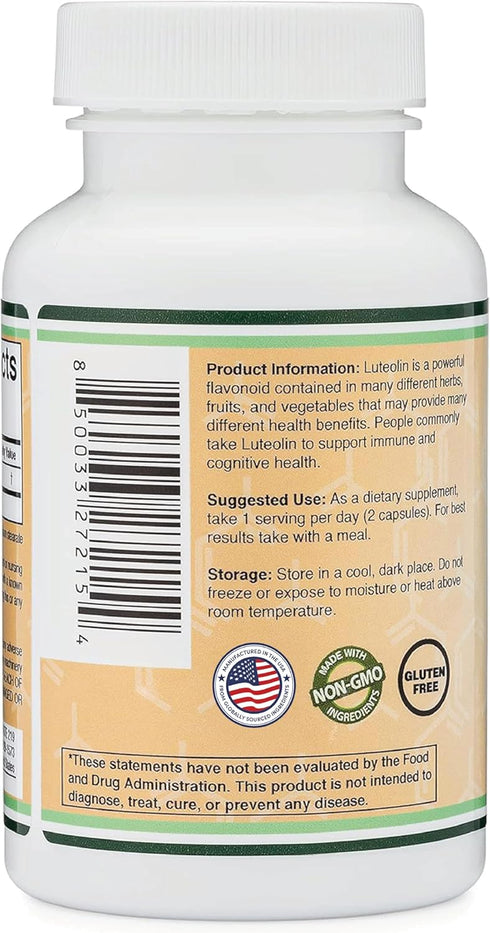Double Wood Supplements Luteolin Supplement, 100mg, 120 Capsules - Bioactive Flavonoids for Brain & Cardiovascular