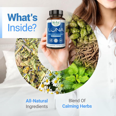 Nested Naturals Luna Sleep Supplement, Melatonin Free, Non-Habit Forming Herbal Sleep Supplement for Adult Bedtime