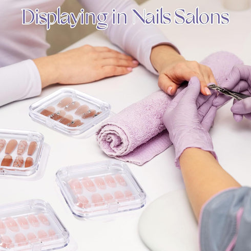 ISKYBOB 12 Packs Clear Press On Nails Storage Boxes, Fake Nails Packing Cases for Home DIY, Nail Salon (3.3 x 3.3in)