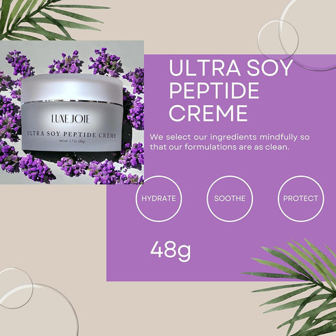 LuxeJoie Ultra Soy Peptide Creme - Anti-Aging Face Moisturizer with Matrixyl Peptides for Dry Mature Skin (1.7 oz)