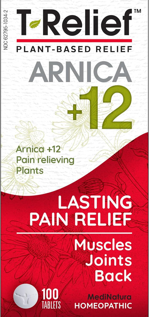 T-Relief Arnica +12 Natural Actives for Back Pain, Joint Soreness, Muscle Aches & Stiffness, 100 Tablets (2 Pack)