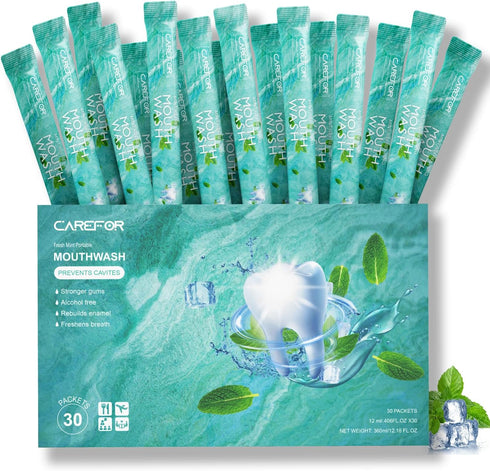 Travel Size Mouthwash - Portable Packets, Alcohol & Fluoride Free Fresh Mint Mouthwash Strips, 30 Packs