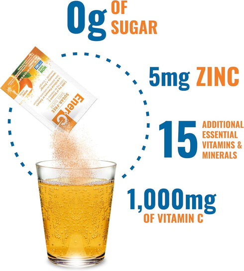 Ener-C Sugar Free Energy Drink Mix, Orange Multivitamin with 1000mg Vitamin C & Electrolytes, 30 Count, Non-GMO Vegan