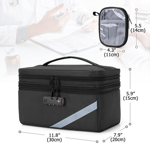 Trunab Medicine Storage Bag with Combination Lock, Lockable Pill Bottle Organizer, Travel Medication Carry Case