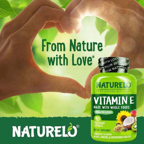 NATURELO Vitamin E - 180 mg (300 IU) Natural Mixed Tocopherols from Organic Whole Foods, 90 Vegan Capsules