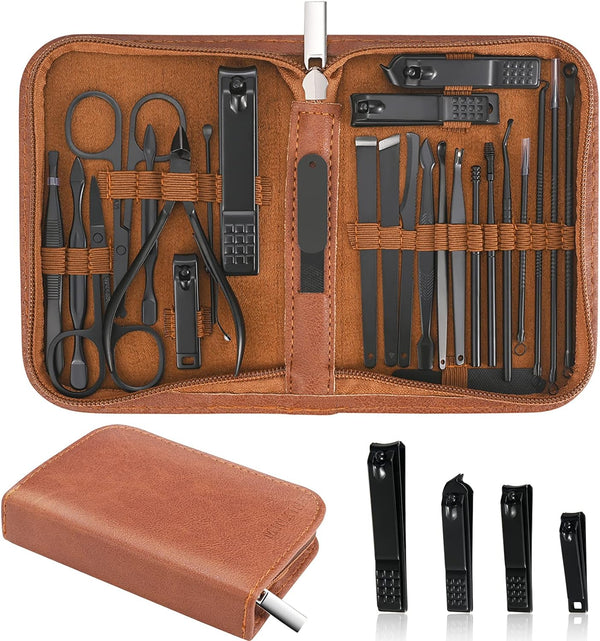 Professional Manicure Set - 26 Pieces Stainless Steel Nail Clipper Kit with Luxurious Travel Case, Nail Care Tools