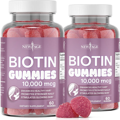 NEW AGE Biotin Gummies for Hair, Skin & Nails, 10,000 mcg, Non-GMO Supplement for Women and Men, 120 Count