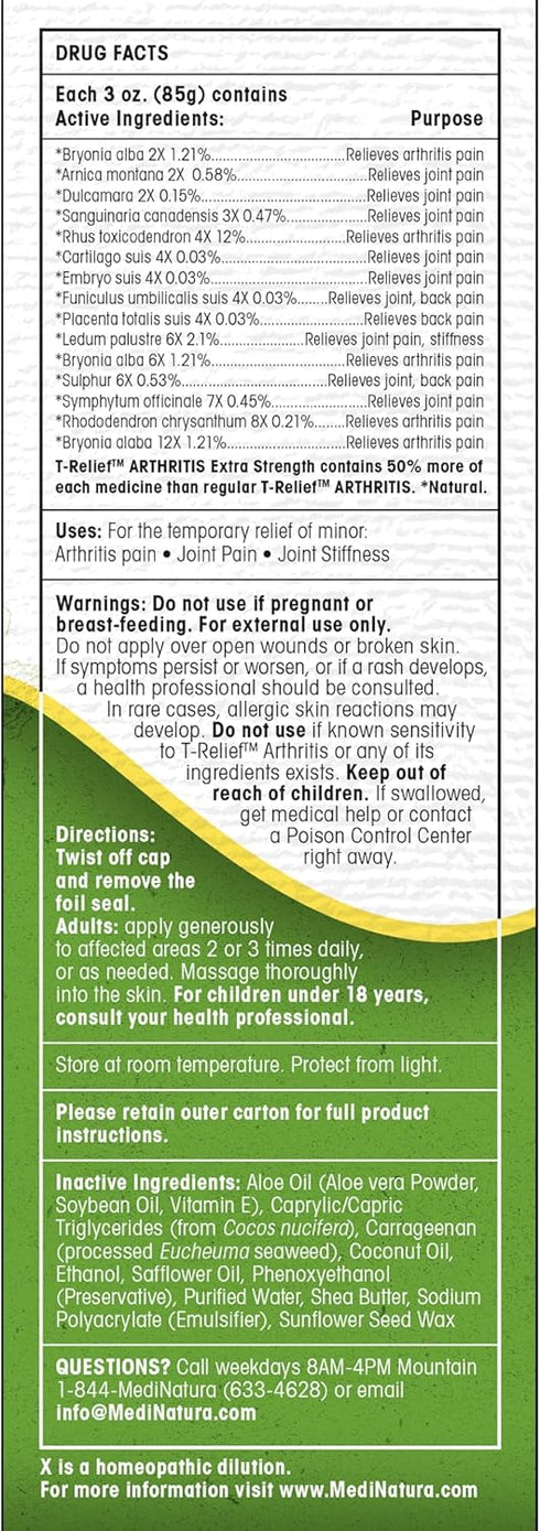 T-Relief Extra Strength Arthritis Cream, Arnica +12 Natural Medicines for Soreness & Stiffness, 3 oz