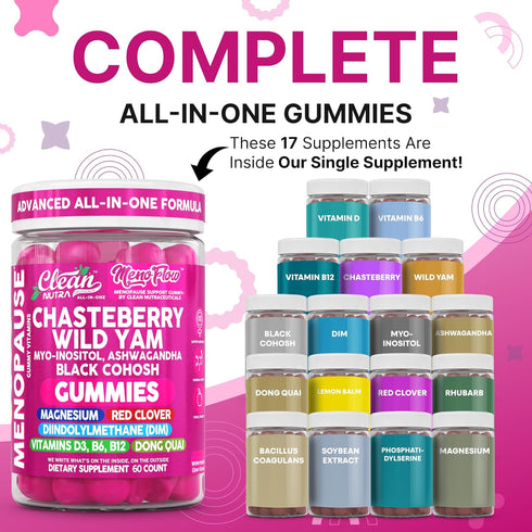 Gummies B6 Gummy Clean Nutra Menopause Supplements for Women Chastberry Wild Yam Inositol Black Cohosh Magnesium Red