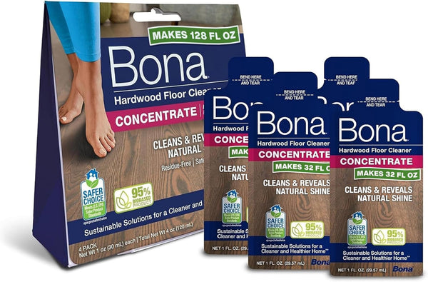 Bona Hardwood Floor Cleaner Concentrate, 1 fl oz - Unscented, Pack of 4 (Makes 128 fl oz) for Wood Floors