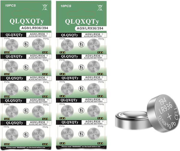 QLQXQTy 20PACK AG9 LR45 SR936SW Watch Battery LR936 Batteries 194 394 1.5V Alkaline
