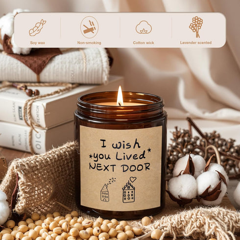 Set-I 7.05oz Rancco Scented Candle Gift Wish You Lived Next Door - Lavender Jar Candles for Women, Best Friends