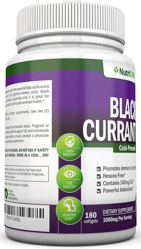 Black Currant Oil - 1000 Mg, 180 Softgels - Cold-Pressed Pure Black Currant Seed Oil, 140mg GLA Per Serving