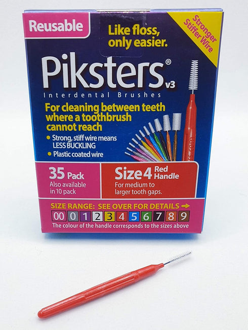 Piksters Interdental Brushes, 35 Pack, Size 4 (Red)