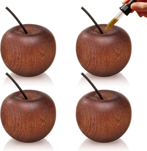 Novabright 4 Pcs Mini Wooden Apple Shaped Essential Oil Diffuser Portable Aromatherapy Diffuser