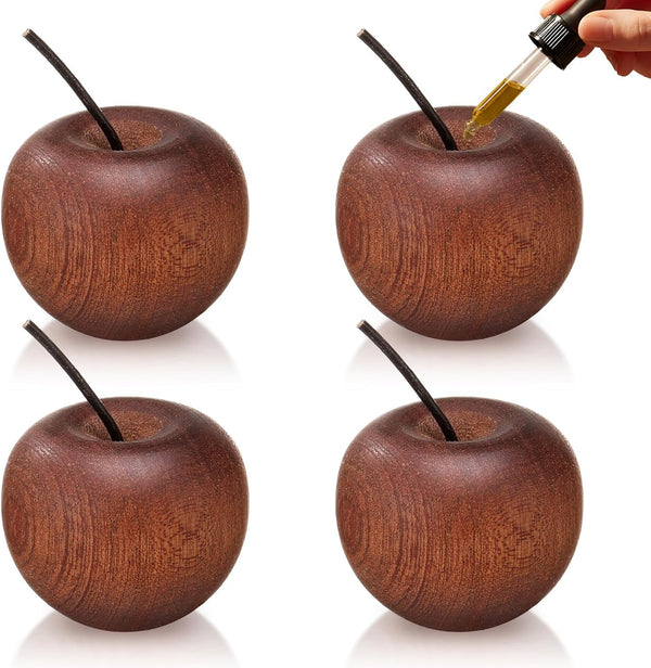 Novabright 4 Pcs Mini Wooden Apple Shaped Essential Oil Diffuser Portable Aromatherapy Diffuser