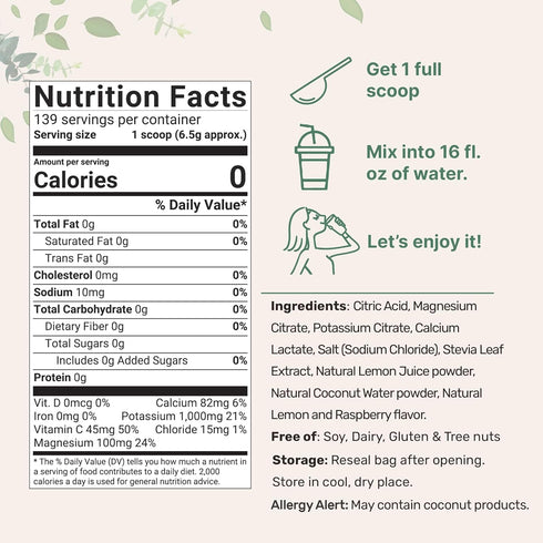 Micro Ingredients Hydration Electrolyte Powder, 2lbs (139 Servings), Keto & No Sugar, Lemon Raspberry Flavor