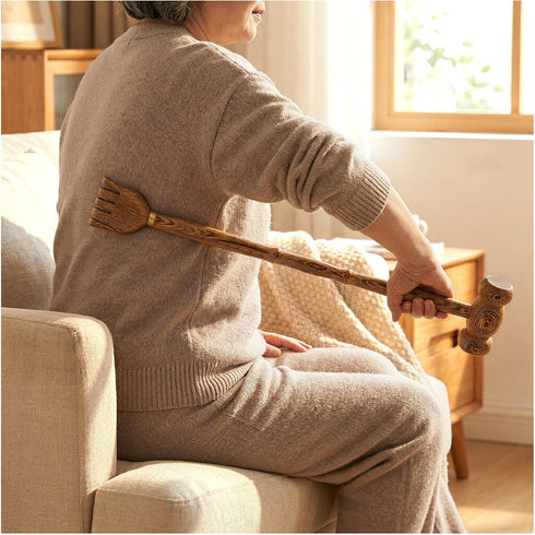 mikabaka 2-in-1 Hammer, Solid Wood Back Scratcher & Massage Dual-Use Natural Wooden Tool for Itch Relief and Muscle
