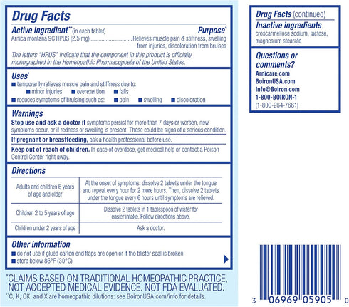Boiron Arnicare Tablets - Pain Relief for Muscle Pain, Joint Soreness, Swelling from Injury or Bruises, 120 Count