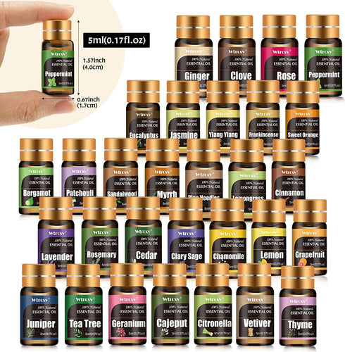 Set 30 Care,30x5 ml Essential Oils Gifts - Unique Scents - Perfect for Diffuser, Humidifier,Aromatherapy, Massage,Skin