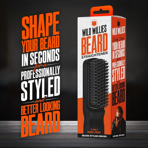 Wild Willies Beard Straightener for Men - Heated Brush & Hot Comb, 3 Temperature Settings, Ionic Technology, 400F