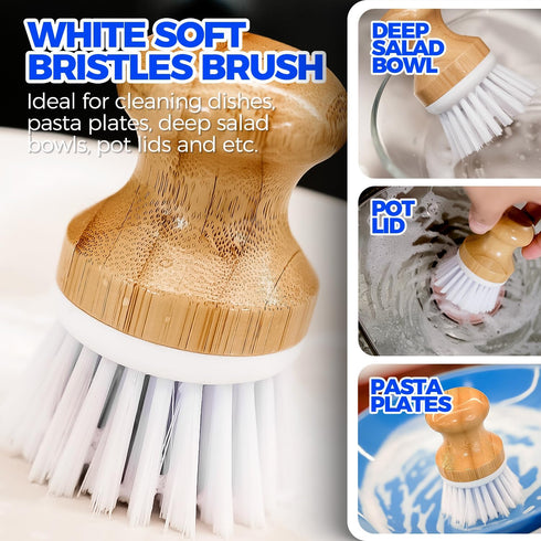 Holikme Bamboo Palm Brush Dish Brushes Vegetable Scrubber Round Natural Scrub Brush Cleaning Kit for Cleaning