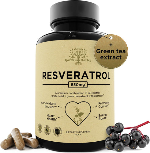 Resveratrol Supplement with Quercetin & Grape Seed | 850mg for Blood Pressure & Heart Health, 60 Capsules