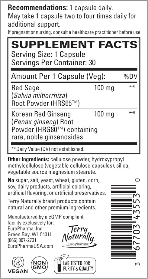 Terry Naturally Red Sage Plus | Nitric Oxide Production for Healthy Blood Flow & Circulation