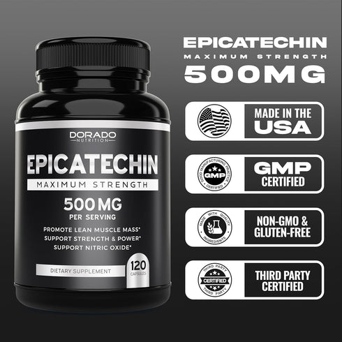 Epicatechin Extract 500mg per Serving - 120 Capsules for Lean Muscle, Nitric Oxide, Stamina, Endurance - Vegan