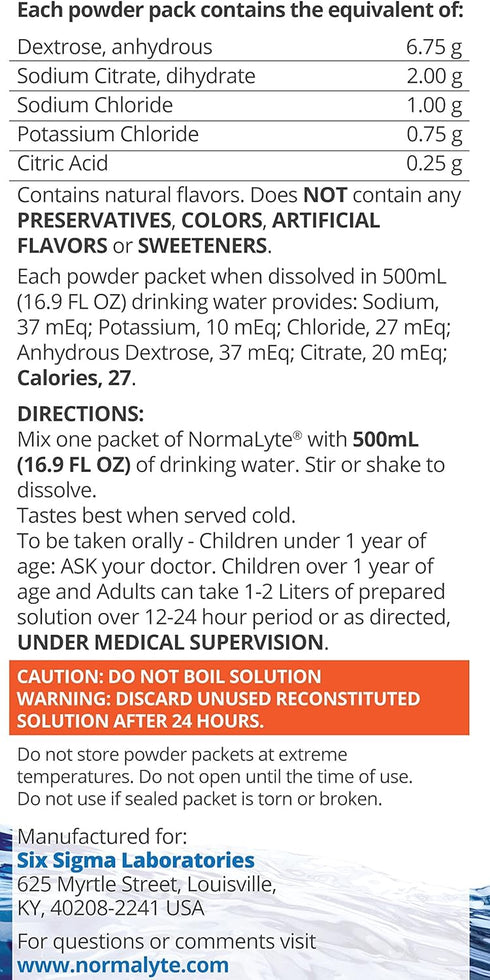 NormaLyte Oral Rehydration Salts - Pack of 6 (Pure) | Electrolyte Powder, Energy Supplements, Vegan