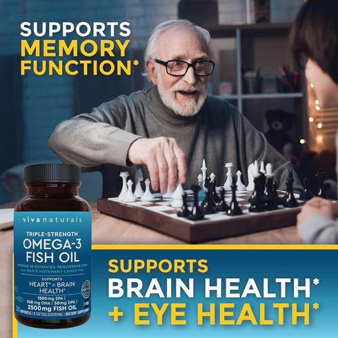 Viva Naturals Triple Strength Omega 3 Fish Oil Supplement - 2500 mg with EPA, DHA, DPA - 30 Softgels