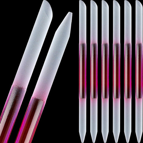 Maitys 6 Pieces Glass Cuticle Pusher Set, Double Sided Crystal Nail Files, Precision Manicure Pedicure Tools (Pink)