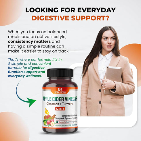Immunity 150 Organic Apple Cider Vinegar Capsules Enhanced with Cinnamon, Turmeric - Ultra Supplement for Digestive
