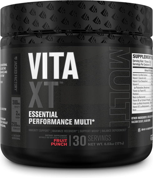 Jacked Factory Vita XT Performance Vitamin Powder, Daily Multivitamin for Men with KSM-66 Ashwagandha, 30 Servings,