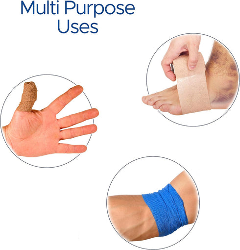 SNL Quality Blue Cohesive Bandage Wrap, 2" x 5 Yards, Latex Free, Adhesive Stretchable Breathable, First Aid Sports